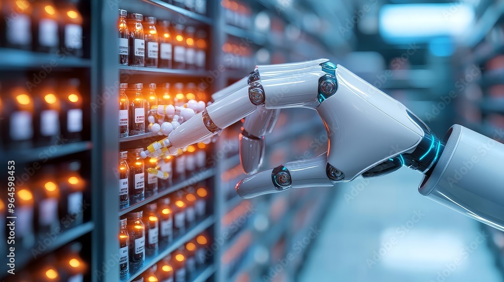Fototapeta premium A smart pharmacy where a robotic arm dispenses medications with precision