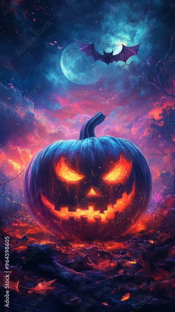 Halloween bright dark background with pumpkins Halloween bright dark background with pumpkins