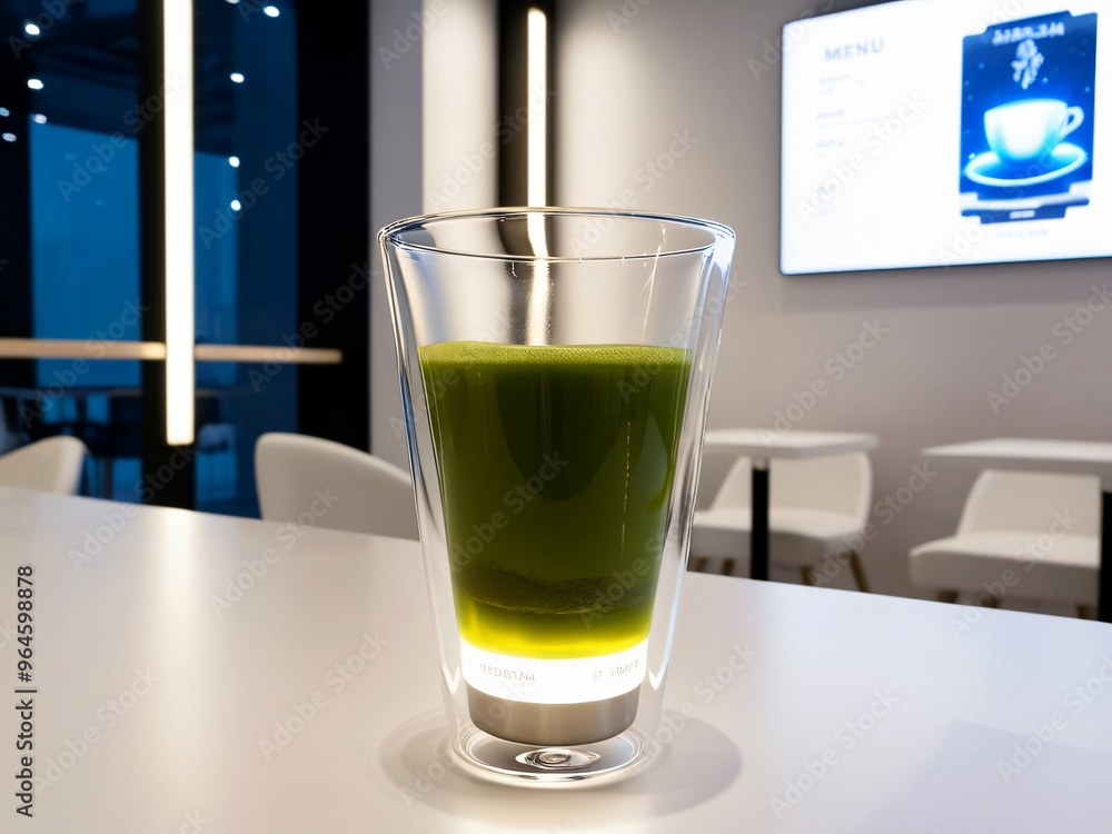 Green tea drinking glass model, futuristic style Green tea drinking glass model, futuristic style