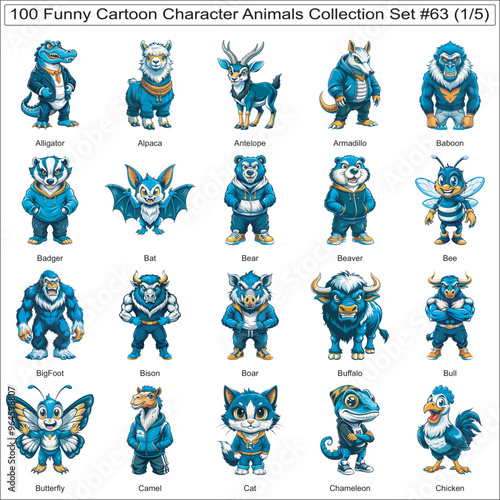 Funny Cartoon Character Animals Collection Set of 100 Isolated Animals Part 1 photo