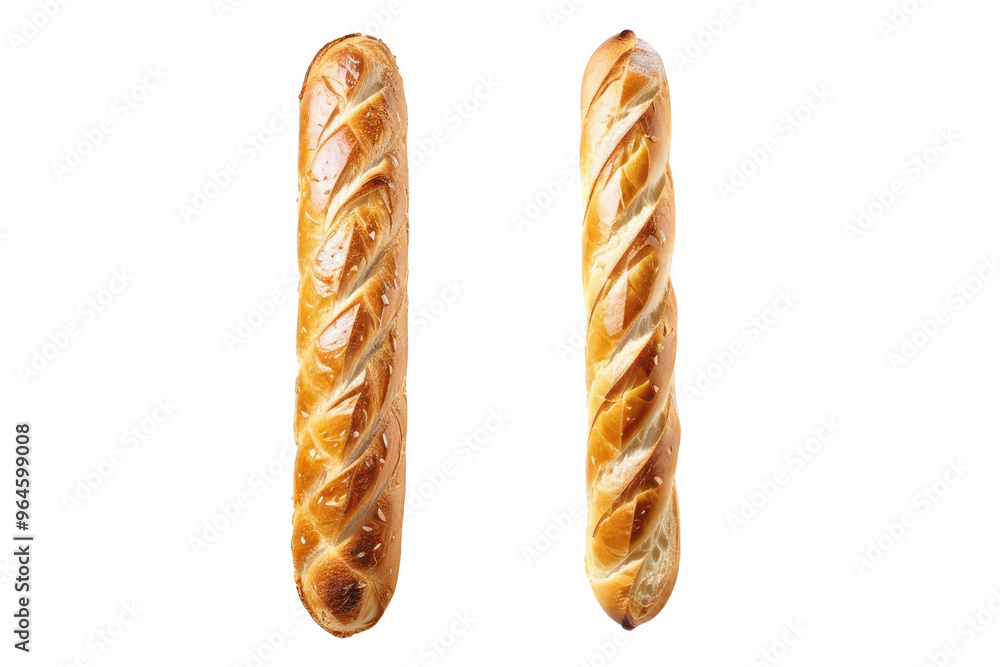 French baguette, full-body view, crisp texture visible, isolated on a pure white background, captured in a high-quality stock photograph, focus precision French baguette, full-body view, crisp texture visible, isolated on a pure white background, captured in a high-quality stock photograph, focus precision