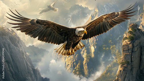 Wallpaper Mural Medium close-up of an eagle soaring high above the cliffs, wings spread wide and strong, capturing the essence of might. Torontodigital.ca