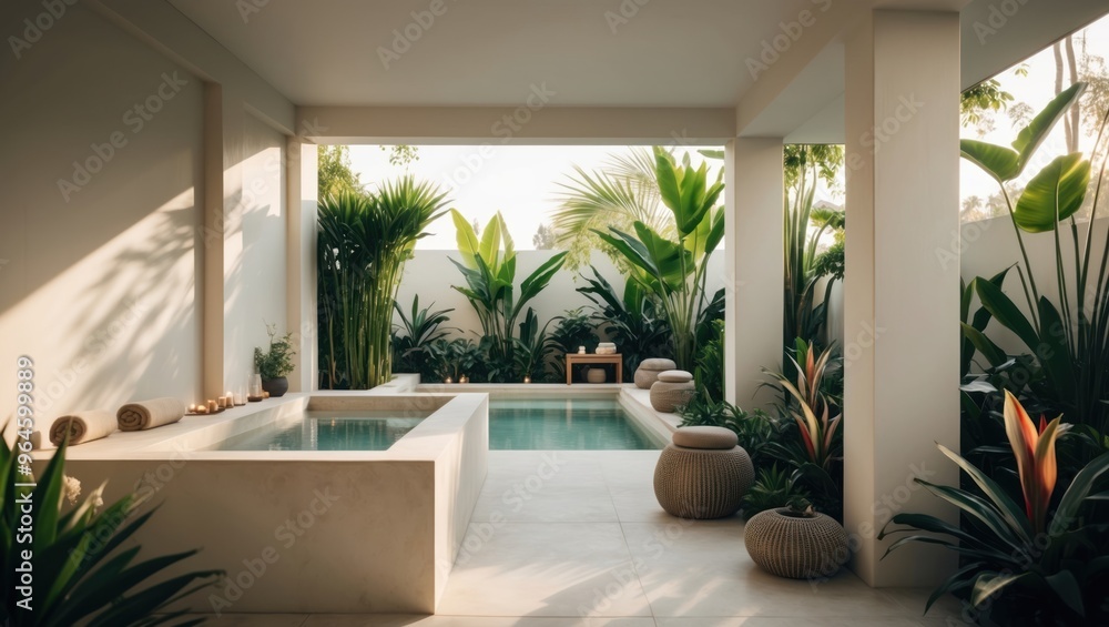 Fototapeta premium Modernist super pure resting place SPA in exotics