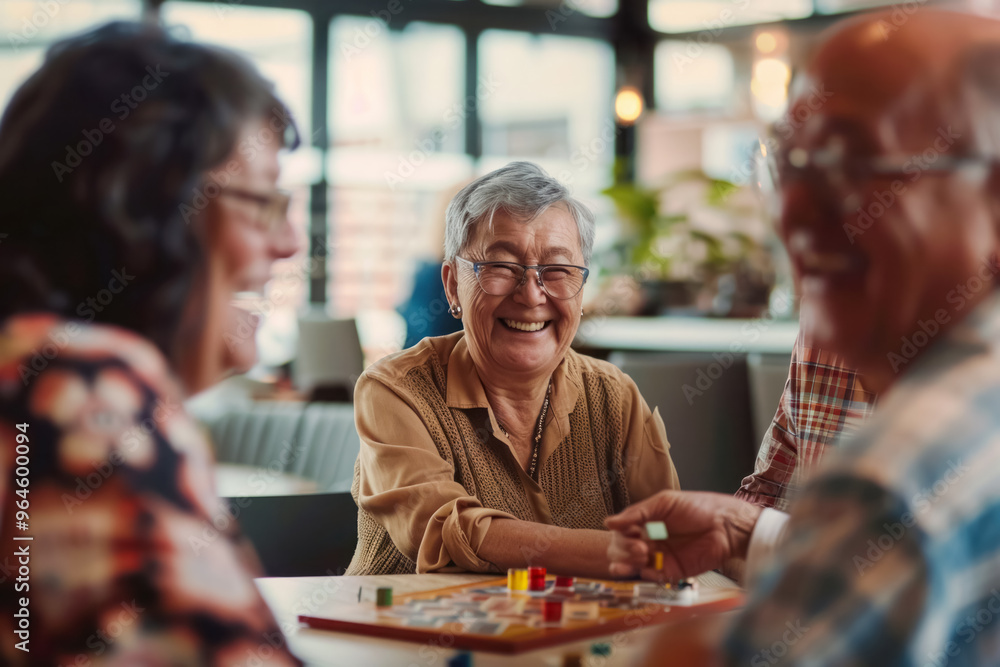 Senior patients playing boardgames in an adult daycare center Senior patients playing boardgames in an adult daycare center