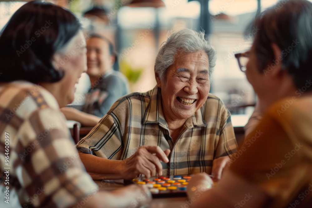 Senior patients playing boardgames in an adult daycare center Senior patients playing boardgames in an adult daycare center