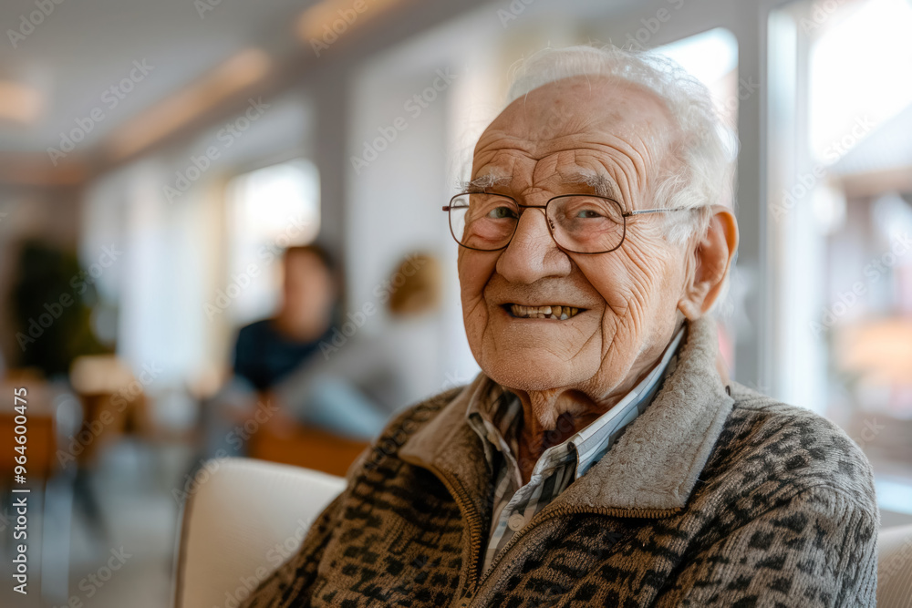 Senior elderly man in an adult daycare, residential retirement house Senior elderly man in an adult daycare, residential retirement house