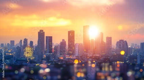 Wallpaper Mural A vibrant city skyline during sunset, showcasing modern buildings against a colorful sky. Torontodigital.ca