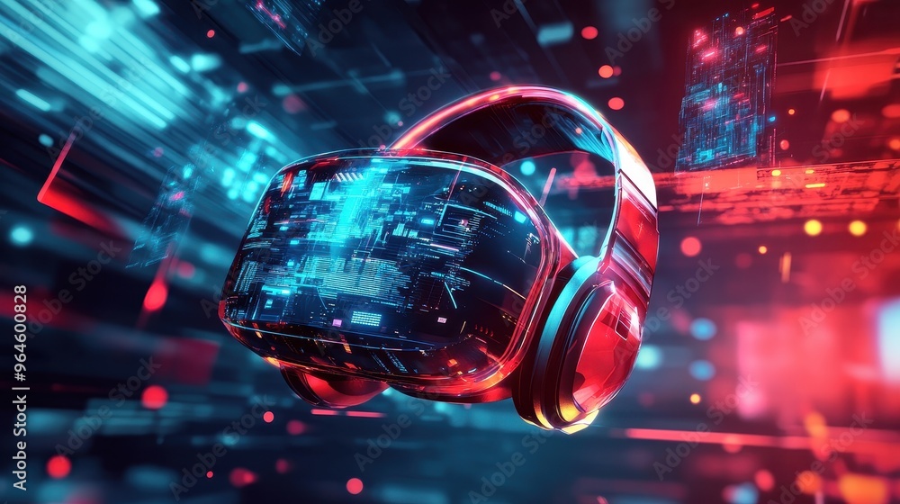 Futuristic Cyber Headset Illustration with Glowing Tech Elements and Virtual Displays for Gaming and Entertainment Futuristic Cyber Headset Illustration with Glowing Tech Elements and Virtual Displays for Gaming and Entertainment