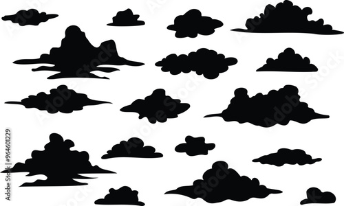 silhouettes of clouds vector for architecture render background set 3