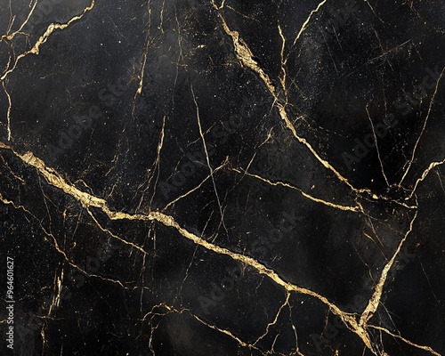 Black Marble with Intricate Gold Veins Polished to a Glossy Finish