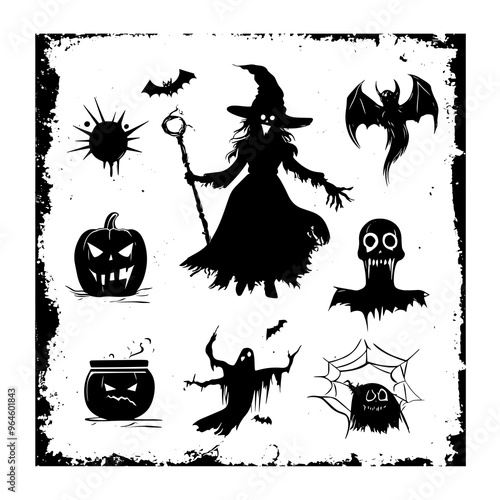 Creative Halloween Vector Art Spooky Witch, Creepy Icons & Silhouettes Collection photo