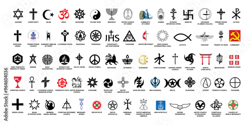 Set of religious symbols. A simple  symbol set for religion signs.