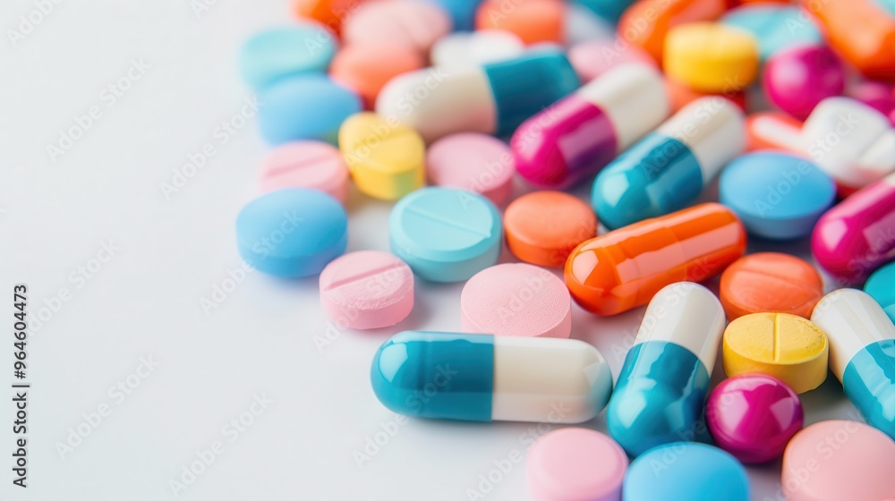 Medicine, various tablets, capsules and pills, blue capsules and red capsules, illness medication cure pharmaceutical close up Medicine, various tablets, capsules and pills, blue capsules and red capsules, illness medication cure pharmaceutical close up