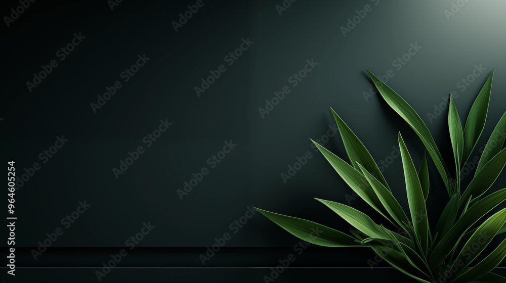 A leafy green plant is on a black background A leafy green plant is on a black background