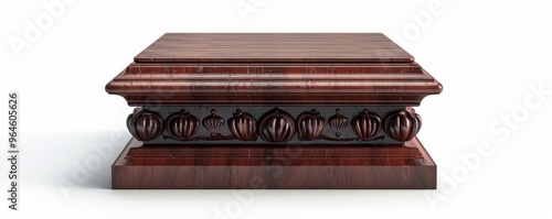 Design a podium mockup with a rich, mahogany finish.