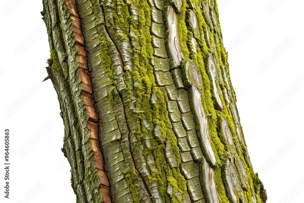Single tree trunk, textures and bark details prominent, full body visible, isolated on a pristine white background, studio lighting highlights the natural patterns and colors, high quality stock photo Single tree trunk, textures and bark details prominent, full body visible, isolated on a pristine white background, studio lighting highlights the natural patterns and colors, high quality stock photo