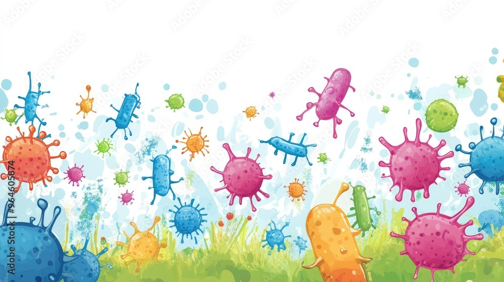 Illustration of germs with large copy space for health advice