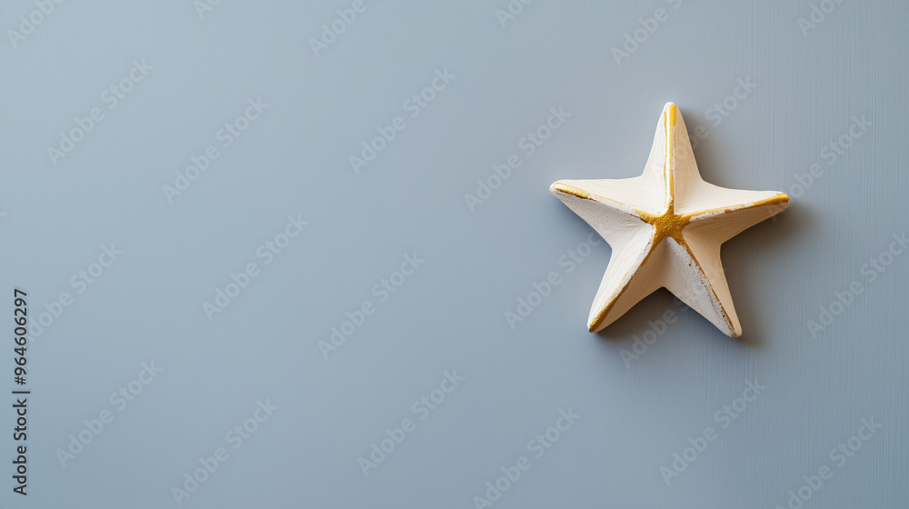 Gold-Edged White Star Ornament on Light Blue Background with Copy Space Gold-Edged White Star Ornament on Light Blue Background with Copy Space