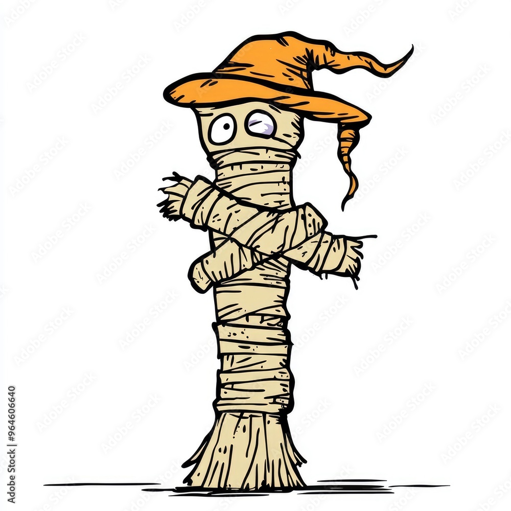 Fototapeta premium Cartoon Tree with Witch Hat