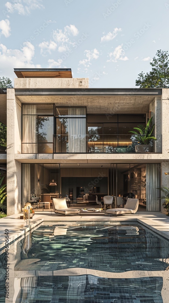 Minimalist urban villa with large, open spaces. Minimalist urban villa with large, open spaces.