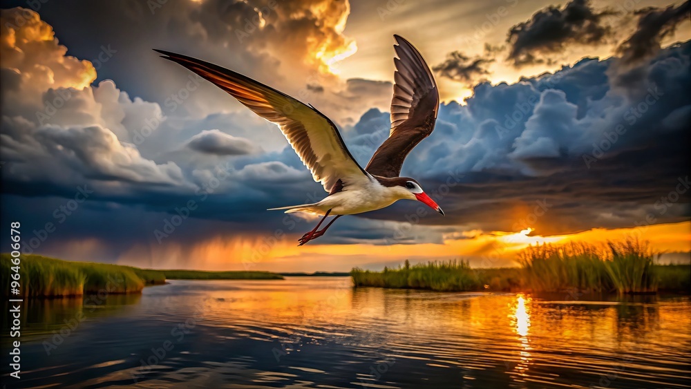 Obraz premium seagull flying in the sunset