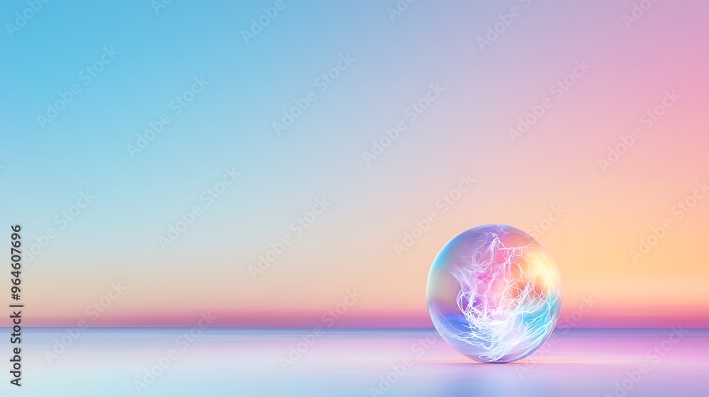 A vibrant energy sphere pulsing with electric power, placed in a colorful gradient background with sharp detail in the foreground and a deep blurred horizon. A vibrant energy sphere pulsing with electric power, placed in a colorful gradient background with sharp detail in the foreground and a deep blurred horizon.