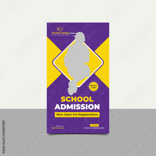 School Admission social media story template, Back-to-school social media story template or banner design.
