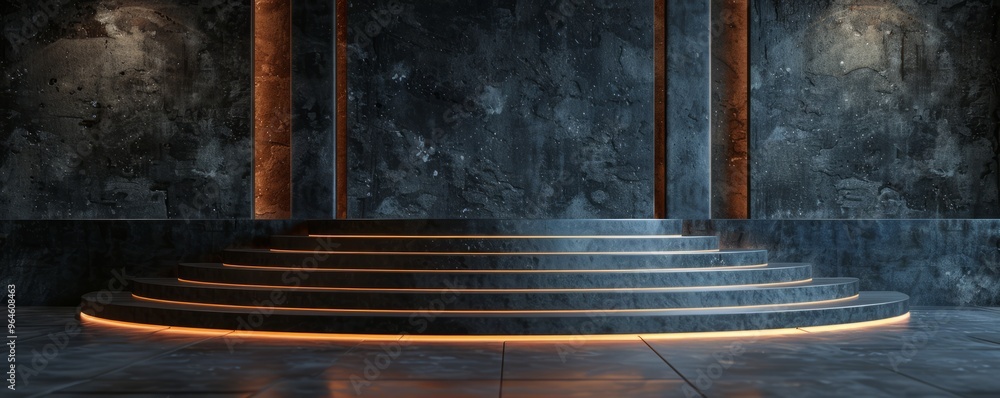 Mockup of a podium with a brushed metal finish.