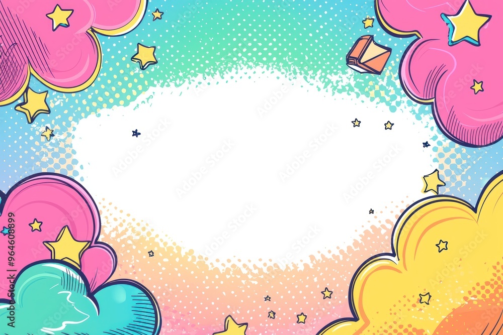 Cartoon comic book background with white space in the center, an empty white center for text or message, colorful pop art style For comic book and manga. Text banner. Vector bright dynamic cartoon Cartoon comic book background with white space in the center, an empty white center for text or message, colorful pop art style For comic book and manga. Text banner. Vector bright dynamic cartoon