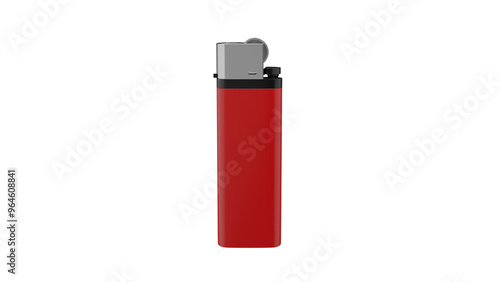 Red plastic cigarette lighter isolated on transparent and white background. Lighter concept. 3D render photo