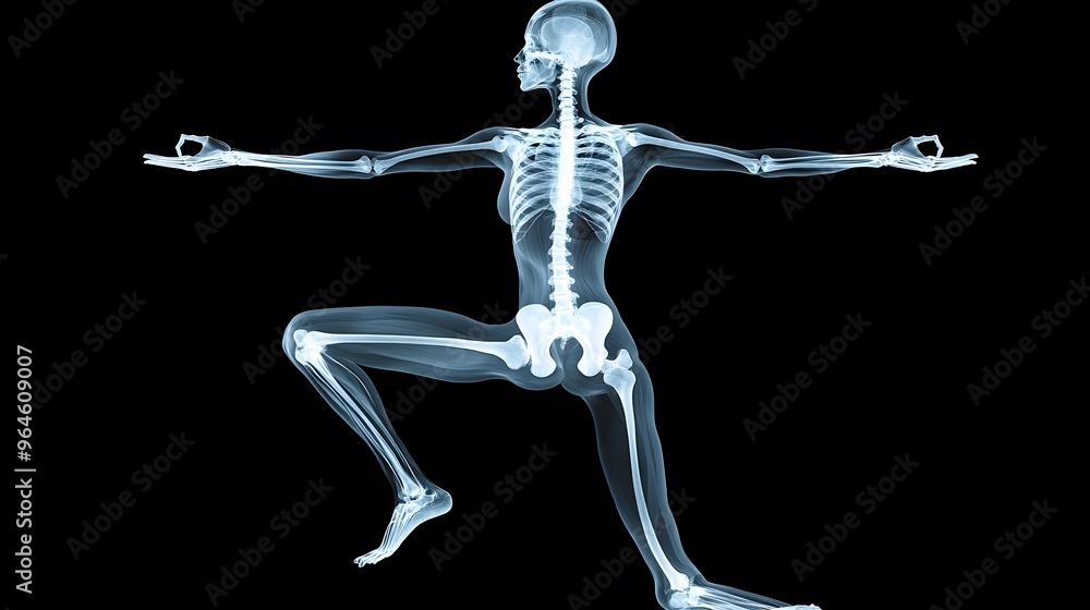 X-Ray of Yoga Pose: An X-ray depiction of a person holding a yoga pose, with muscles and bones shown in perfect alignment and balance.
X-Ray of Yoga Pose: An X-ray depiction of a person holding a yoga pose, with muscles and bones shown in perfect alignment and balance.