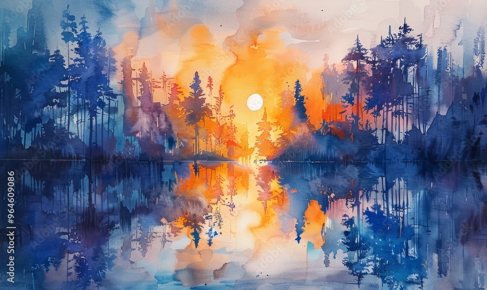 Watercolor abstract twilight reflections on white. Watercolor abstract twilight reflections on white.