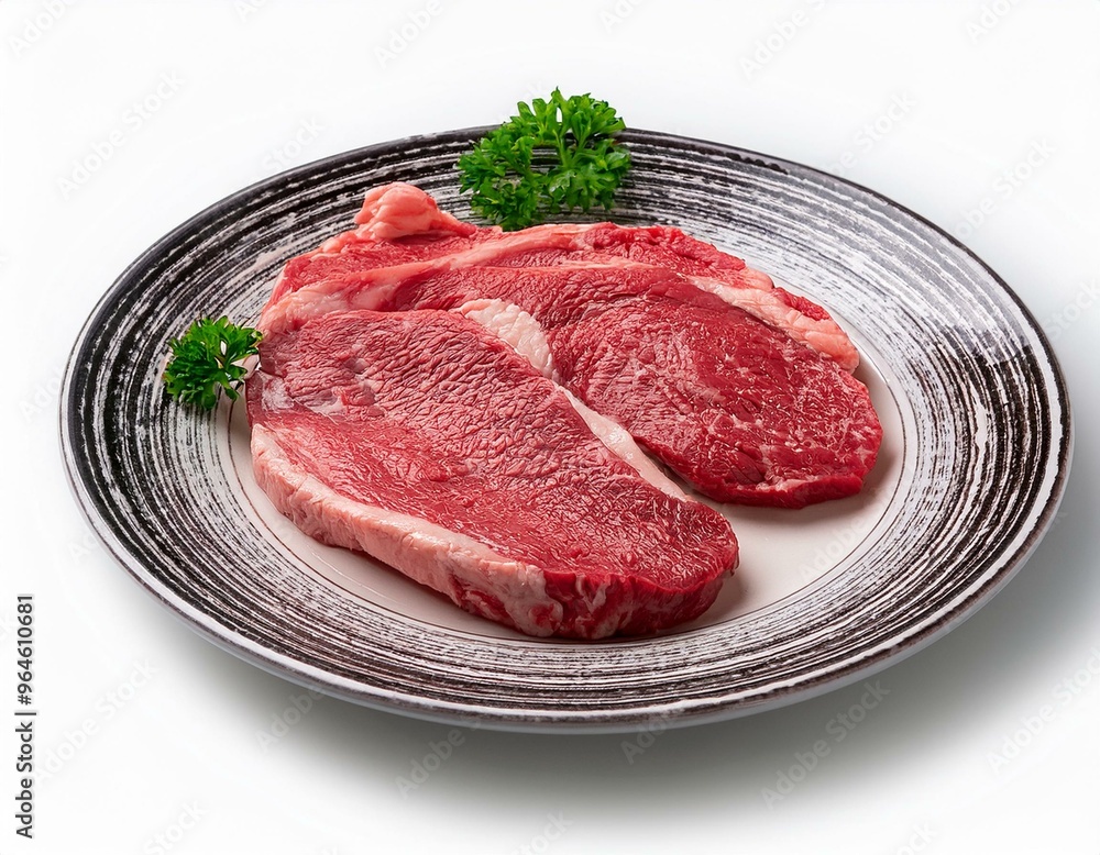 Fresh beef food. Churrasco on plate isolated white background Fresh beef food. Churrasco on plate isolated white background