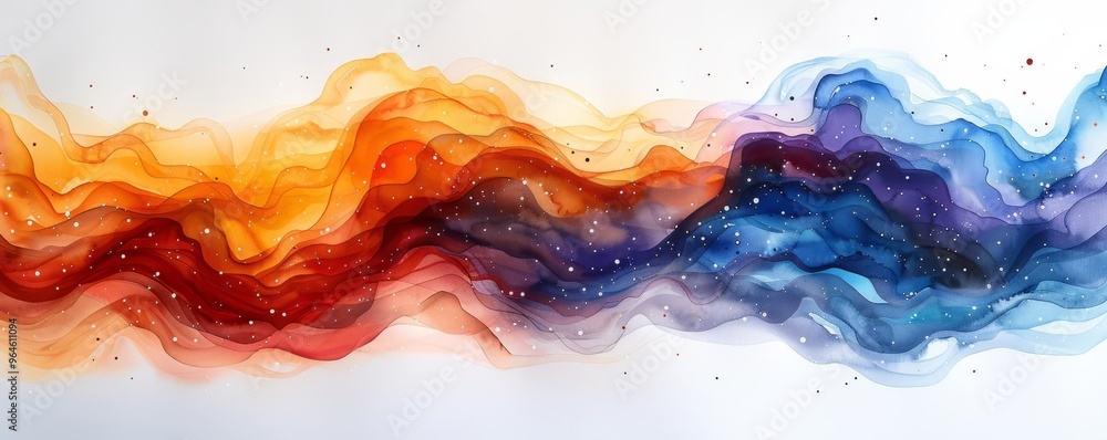 Abstract tidal waves with stars in watercolor on white. Abstract tidal waves with stars in watercolor on white.