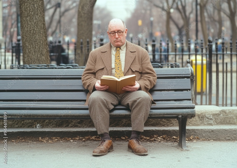 Elderly Man Reading on Park Bench in Autumn Afternoon – Peaceful Urban Scene Elderly Man Reading on Park Bench in Autumn Afternoon – Peaceful Urban Scene