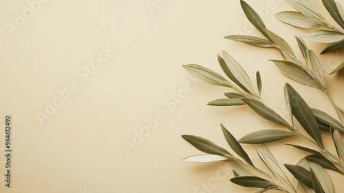 Brown khaki background decorated with Olives and olive branches. Background with olive leaves for your package and design illustration.