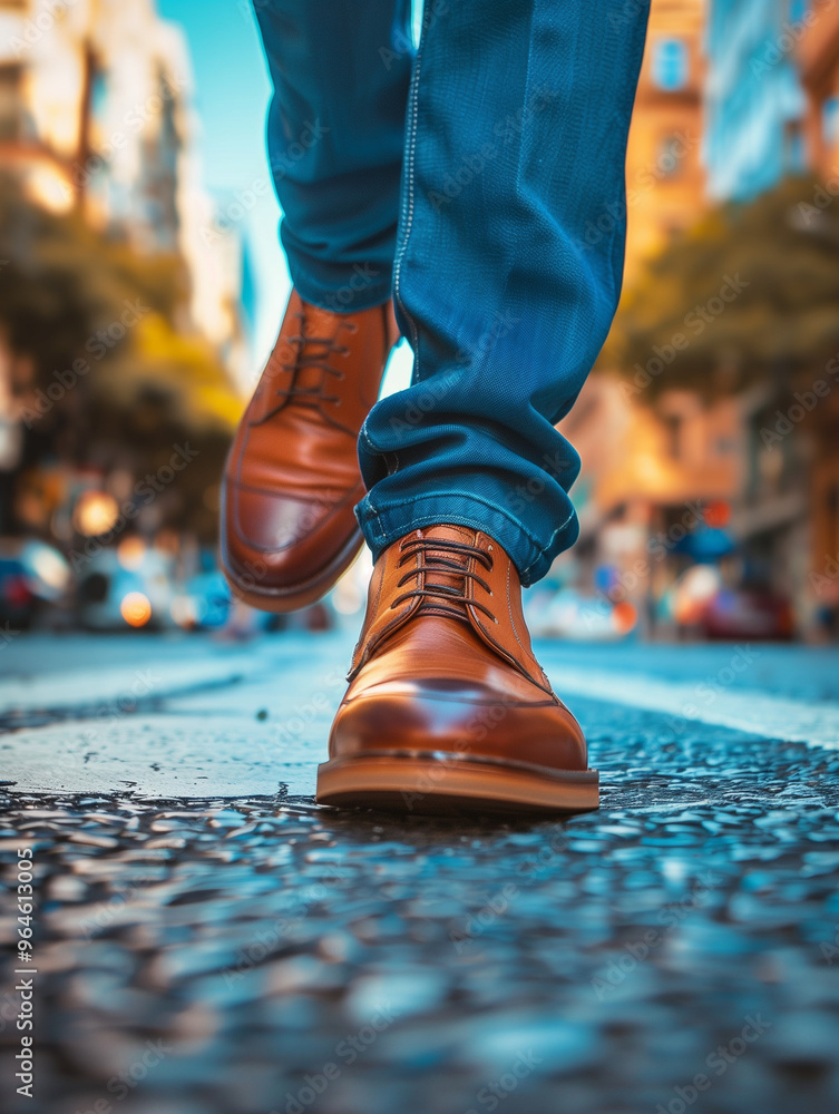 close-up of shoes of a man walking down the street close-up of shoes of a man walking down the street