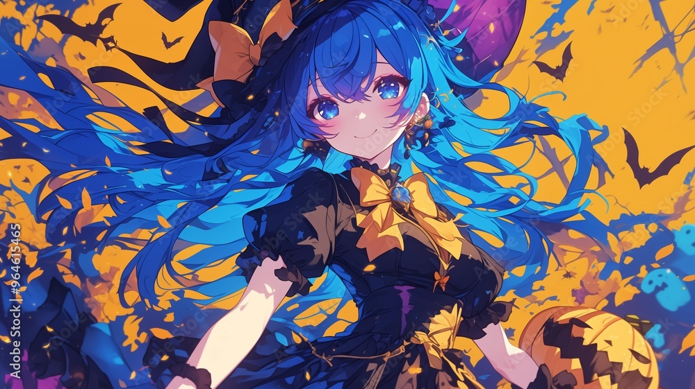 Fototapeta premium ハロウィンのコスプレをしたアニメ調の美少女