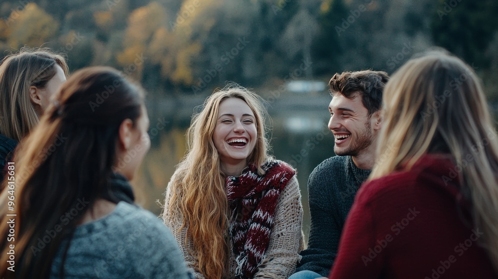 Fototapeta premium Outdoor Bonding Friends sharing a beautiful outdoor moment filled with laughter