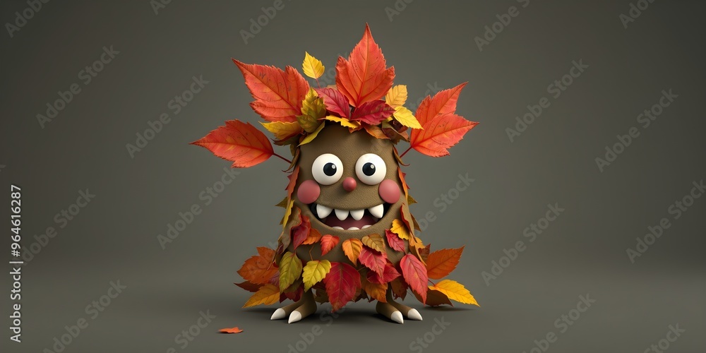 Fototapeta premium Autumn Leaf Monster: A Cheerful Foliage Character
