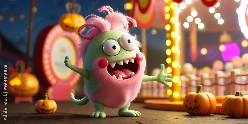 Naklejka premium Bubblegum and Cotton Candy: The Halloween Carnival Monster