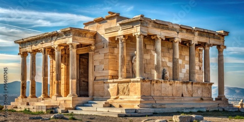 Ancient Greek temple with caryatid columns on the Acropolis in Athens photo