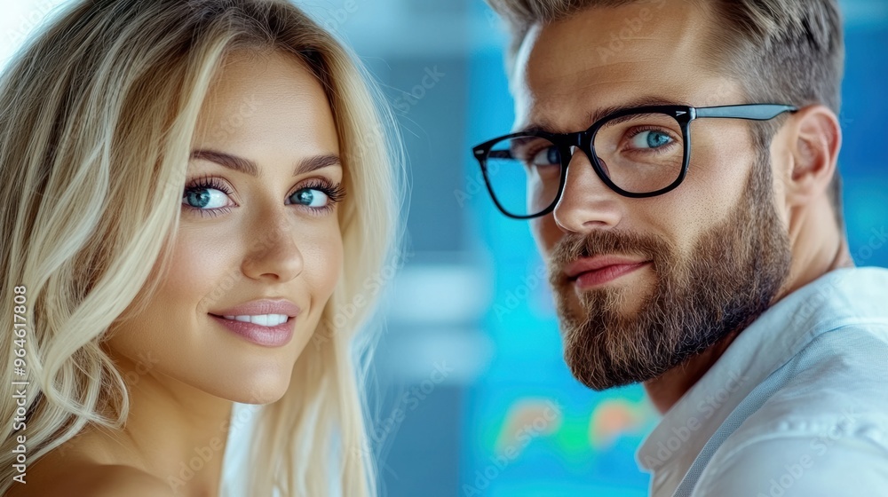A man and woman with glasses posing for a picture, AI A man and woman with glasses posing for a picture, AI