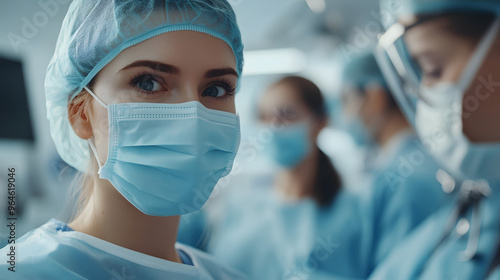 Team of Medical Professionals in Surgical Masks in Operating Room