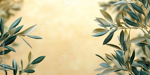 Brown khaki background decorated with Olives and olive branches. Background with olive leaves for your package and design illustration.