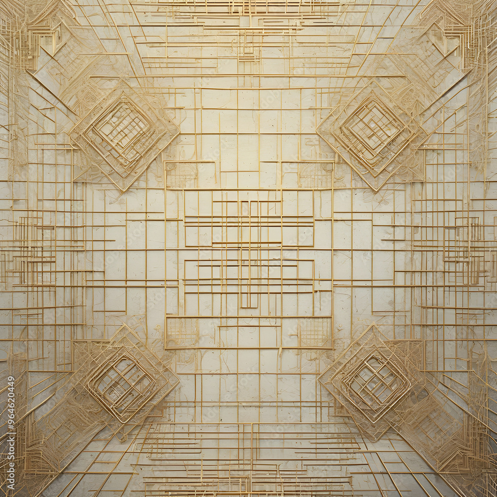 Obraz premium Futuristic 3D Design, Grid Grunge, Surrealism, Multilayered Abstract Background - Generative AI