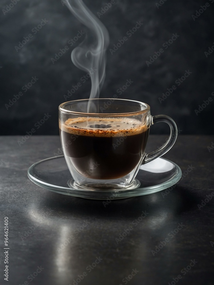 Clear glass of fragrant coffee set against a gray backdrop, ideal for menu design. Clear glass of fragrant coffee set against a gray backdrop, ideal for menu design.