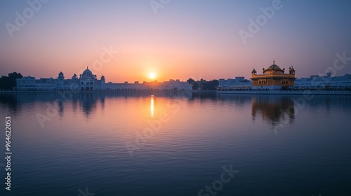 Serene Lake at Sunset with the Sikh Golden Temple 