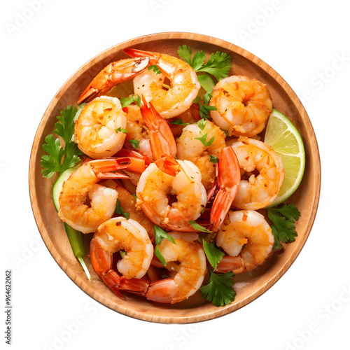 close up fried shrimps with vegetable in plate transparent background 