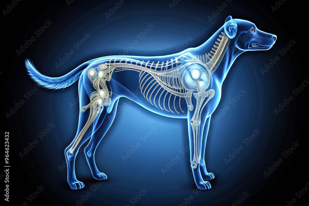 canine thorax MRI scan with detailed labels in soothing blue color style calming technical concept canine thorax MRI scan with detailed labels in soothing blue color style calming technical concept